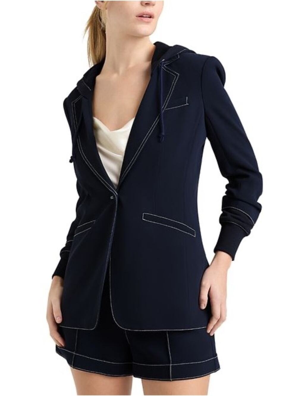 Cinq A Sept Hooded Khloe Topstitch Blazer in Navy 2